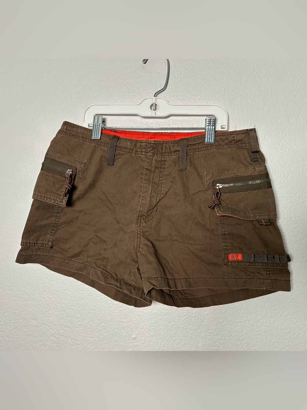 Y2K Abercrombie & Fitch Brown Military Parasurf Shorts with Orange Trim size 2